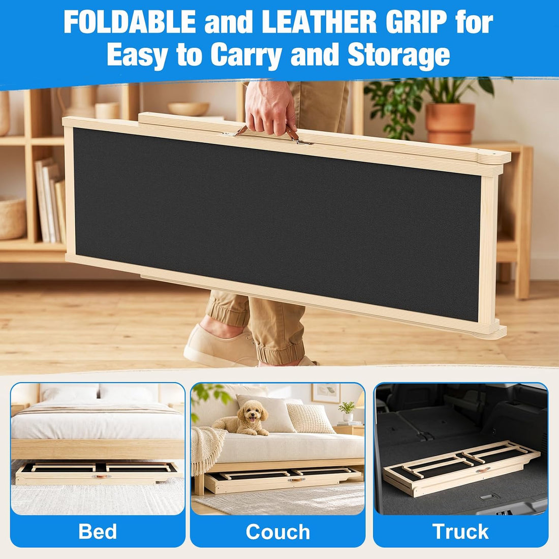 Tresbro Dog Ramp for Bed, 47'' Long 20.3''-27'' Adjustable Height Pet