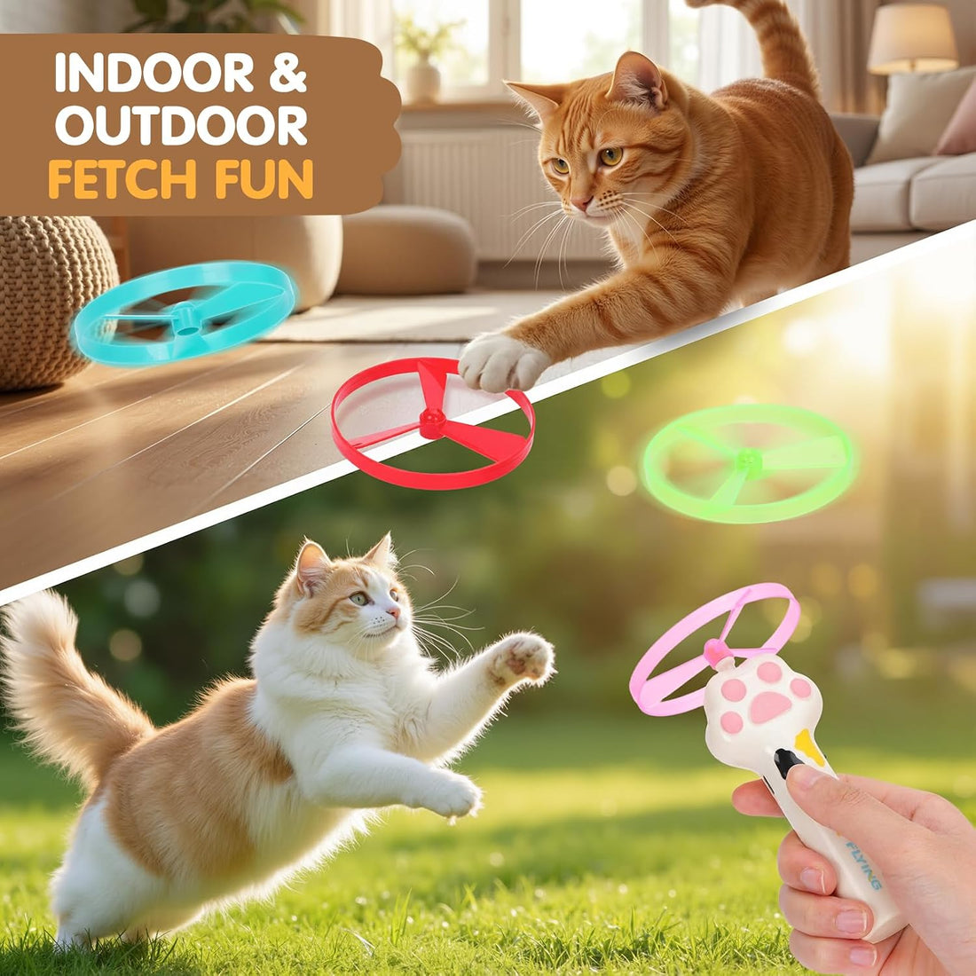 AGIFTMIND Cat Fetch Toy, Rechargeable Flying Disc Launcher with 6