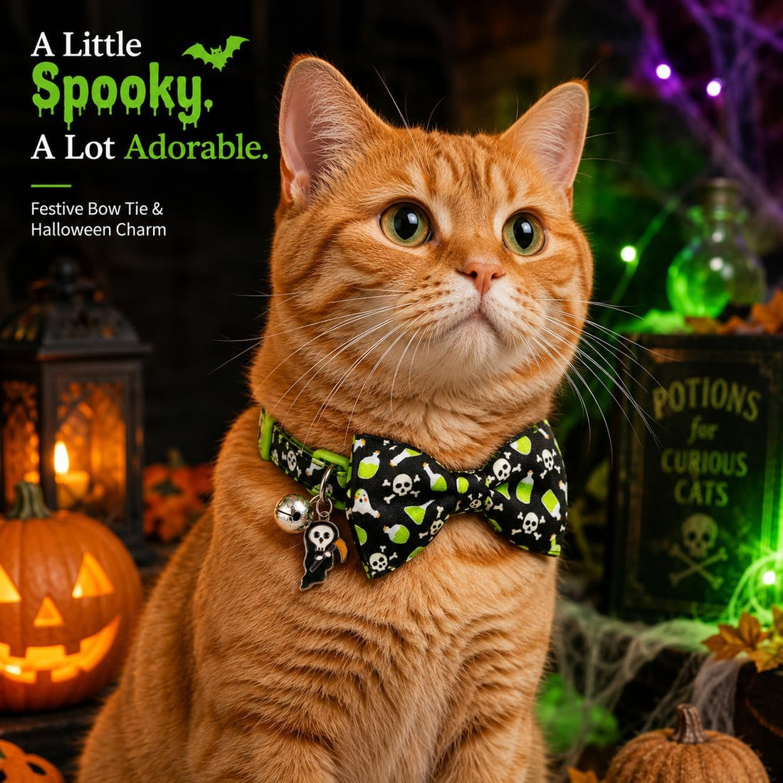 Halloween Cat Collar 2 Pack, Adjustable Breakaway, Bow Ties & Bells