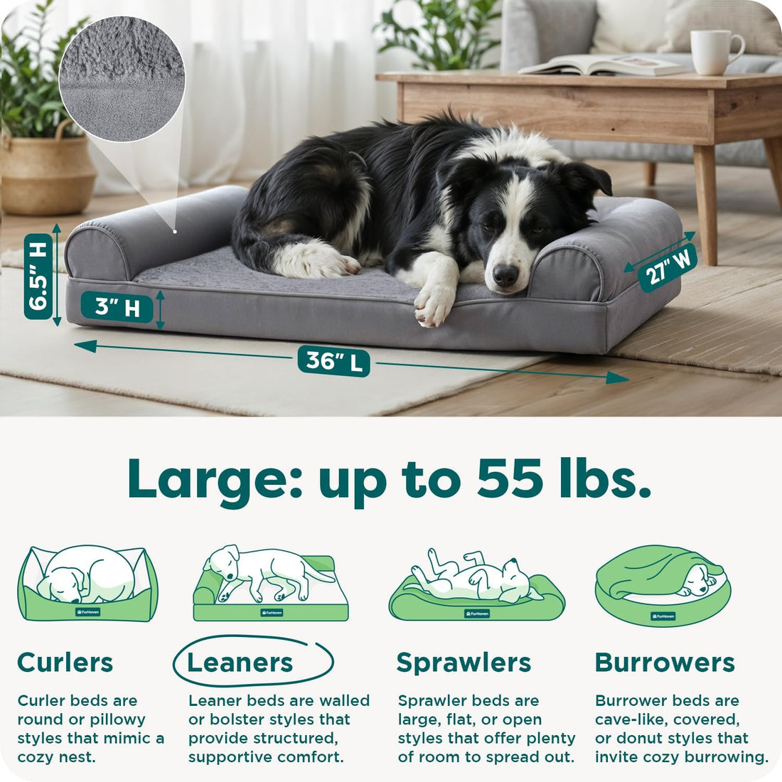 Furhaven Orthopedic Dog Bed for Large/Medium Dogs w/ Removable