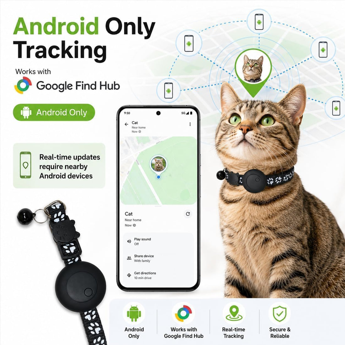 Pet Tracker,GPS Collar for Cats Smart tag,Waterproof Compatible