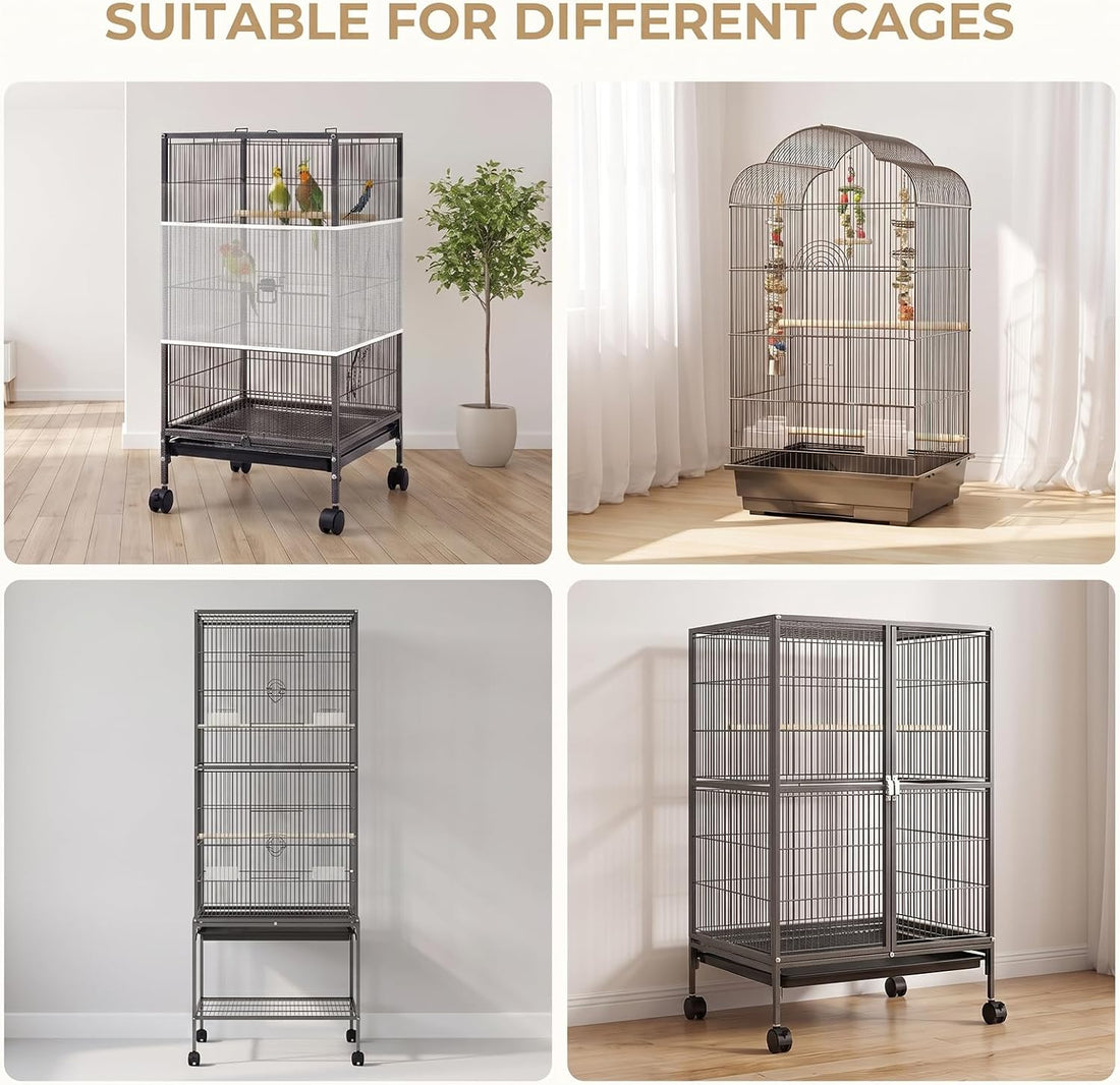 2 Pcs Bird Cage Cover Bird Cage Seed Catcher Soft Airy Nylon Mesh