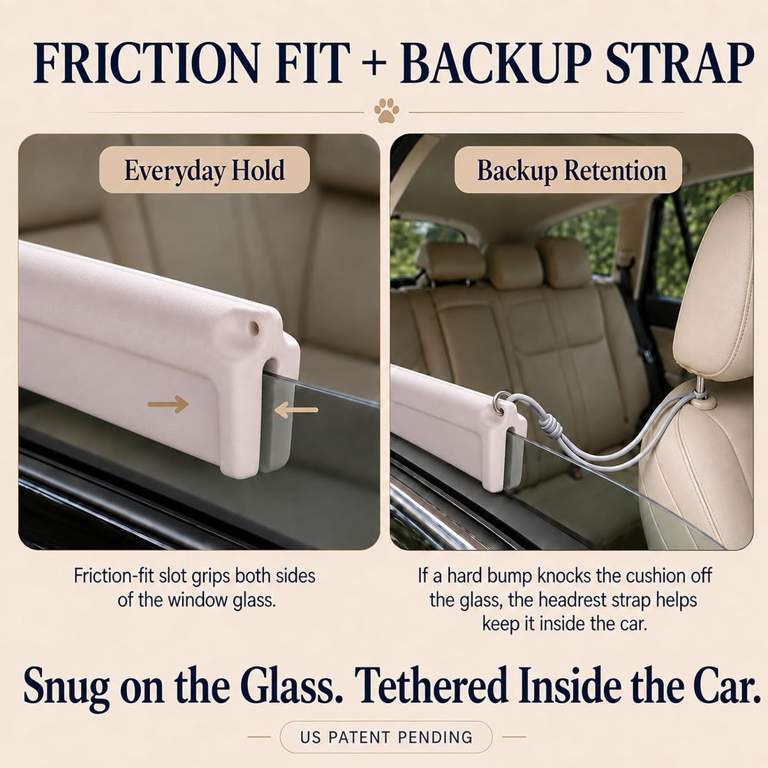 Dog Car Window Chin Rest, EVA Cushion with Headrest Strap, Beige