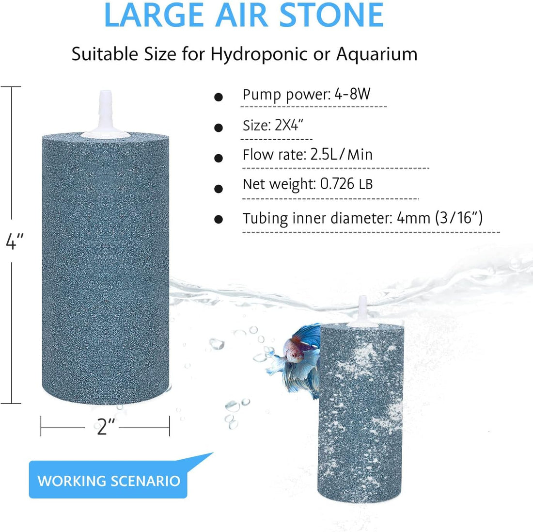 VIVOSUN 2PCS 4 x 2 in Large Air Stone for Aquarium, Air Pump