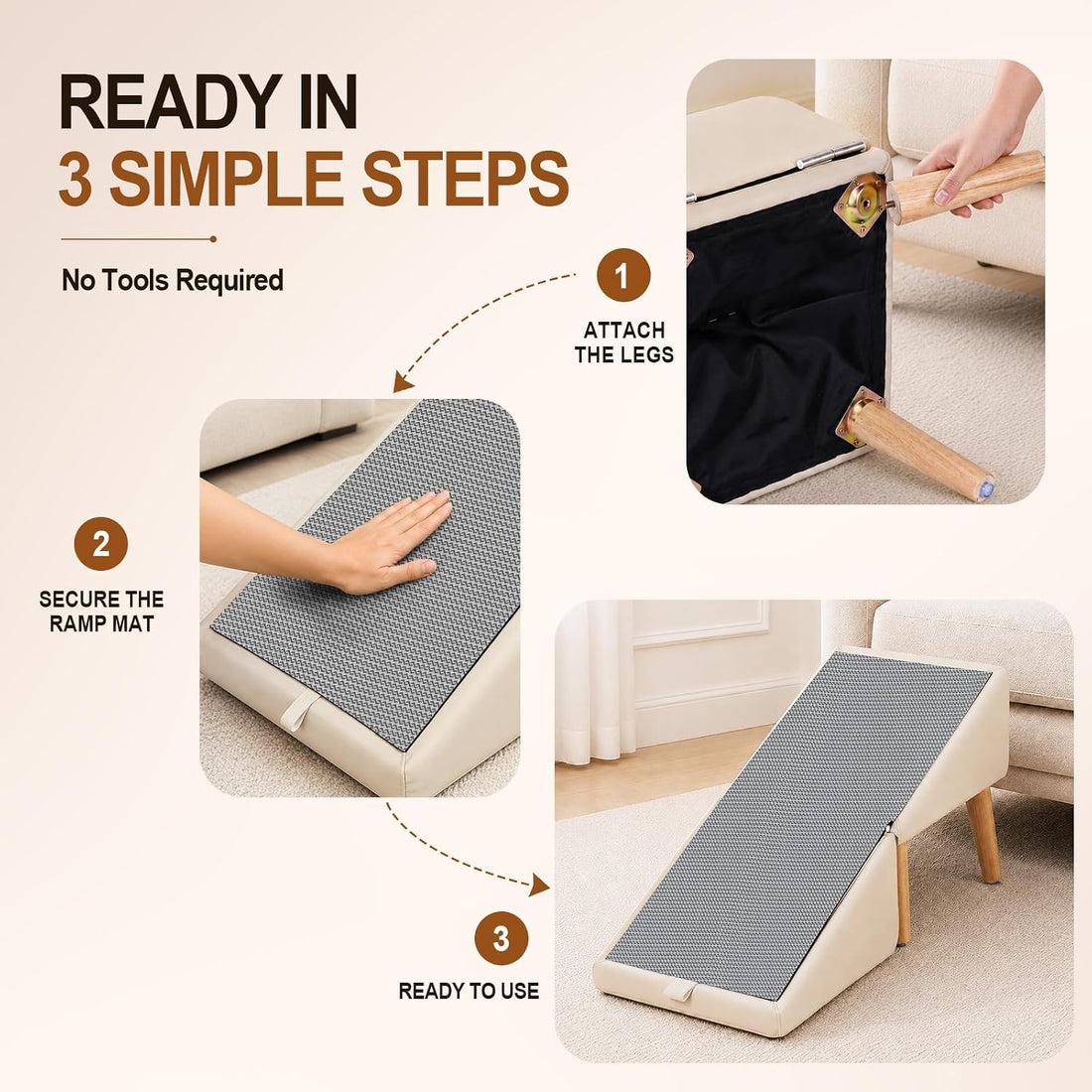 Dog Ramp for Couch and Bed, 16" High Foldable 2-in-1 Dog Ramp Ottoman