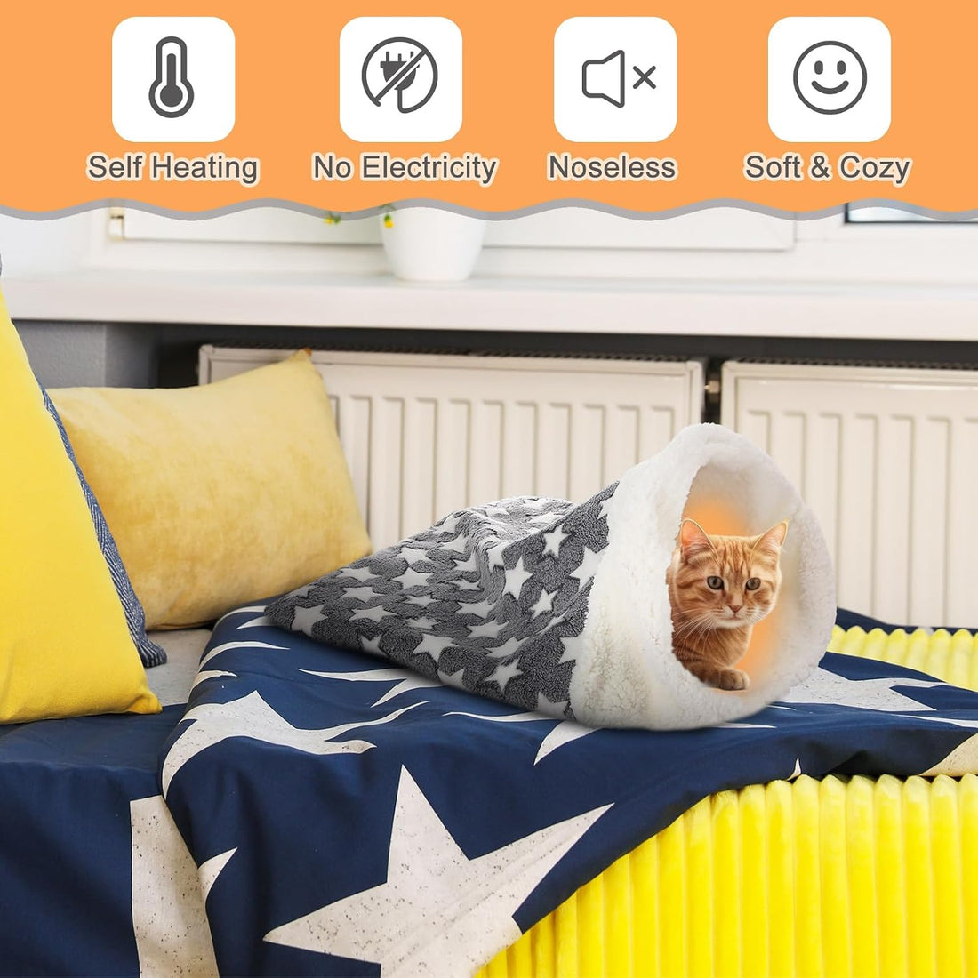 Self Heating Cat Sleeping Bag for Indoor Cats, Gray, Classic