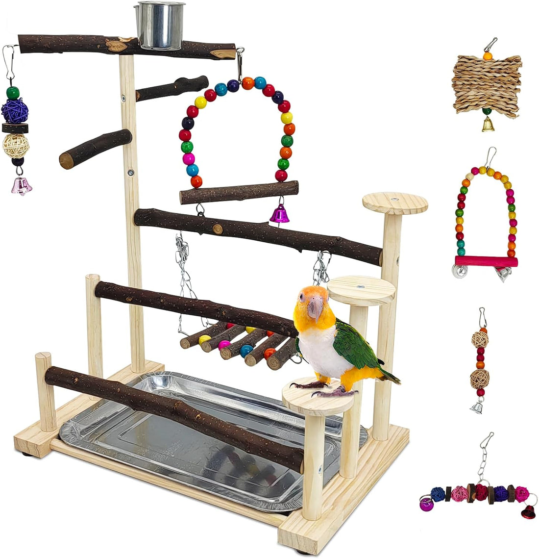 PINVNBY Bird Playground Parrot Natural Wooden Perch Stand Birds Gym