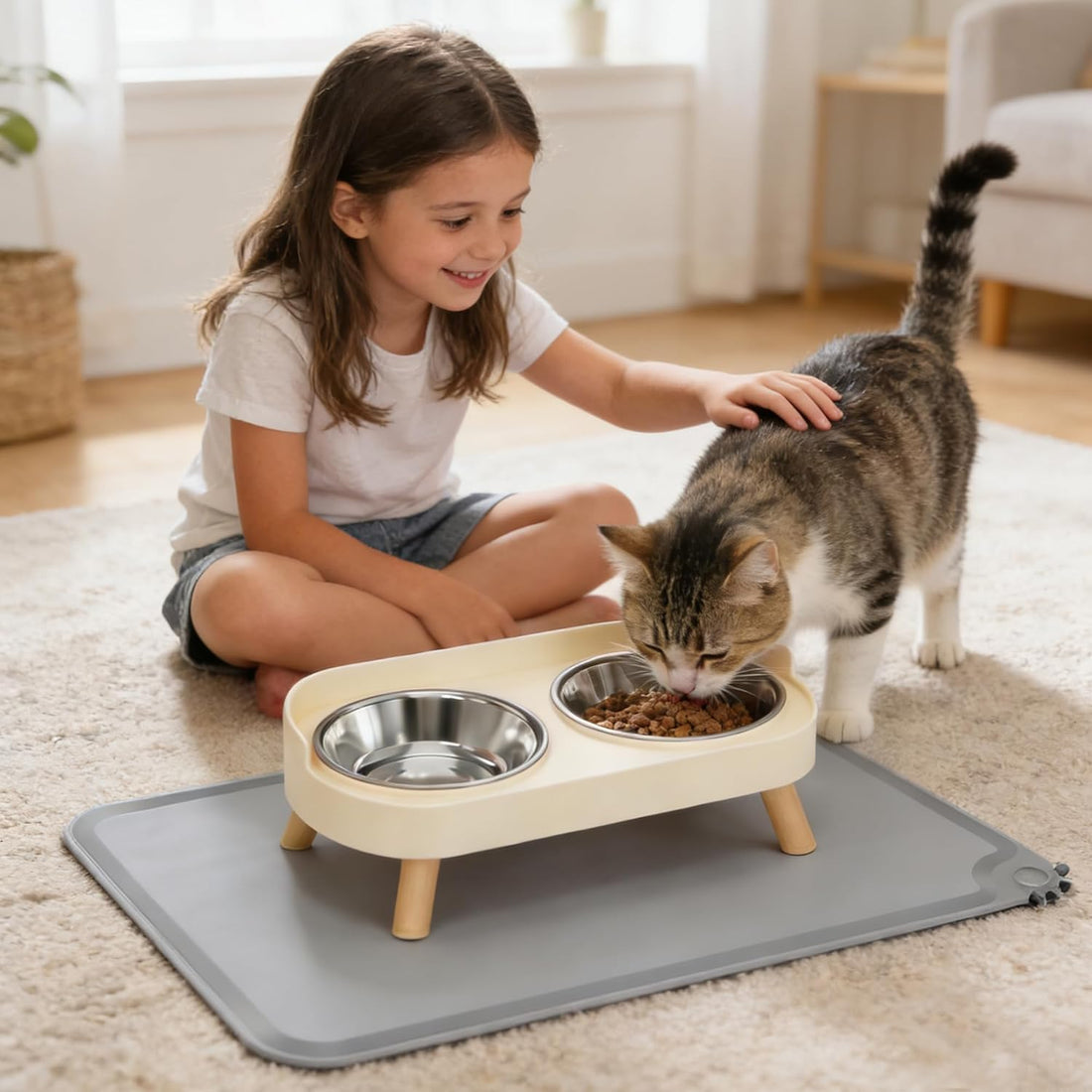 DIRZHX Elevated Cat Bowls with Food Mat