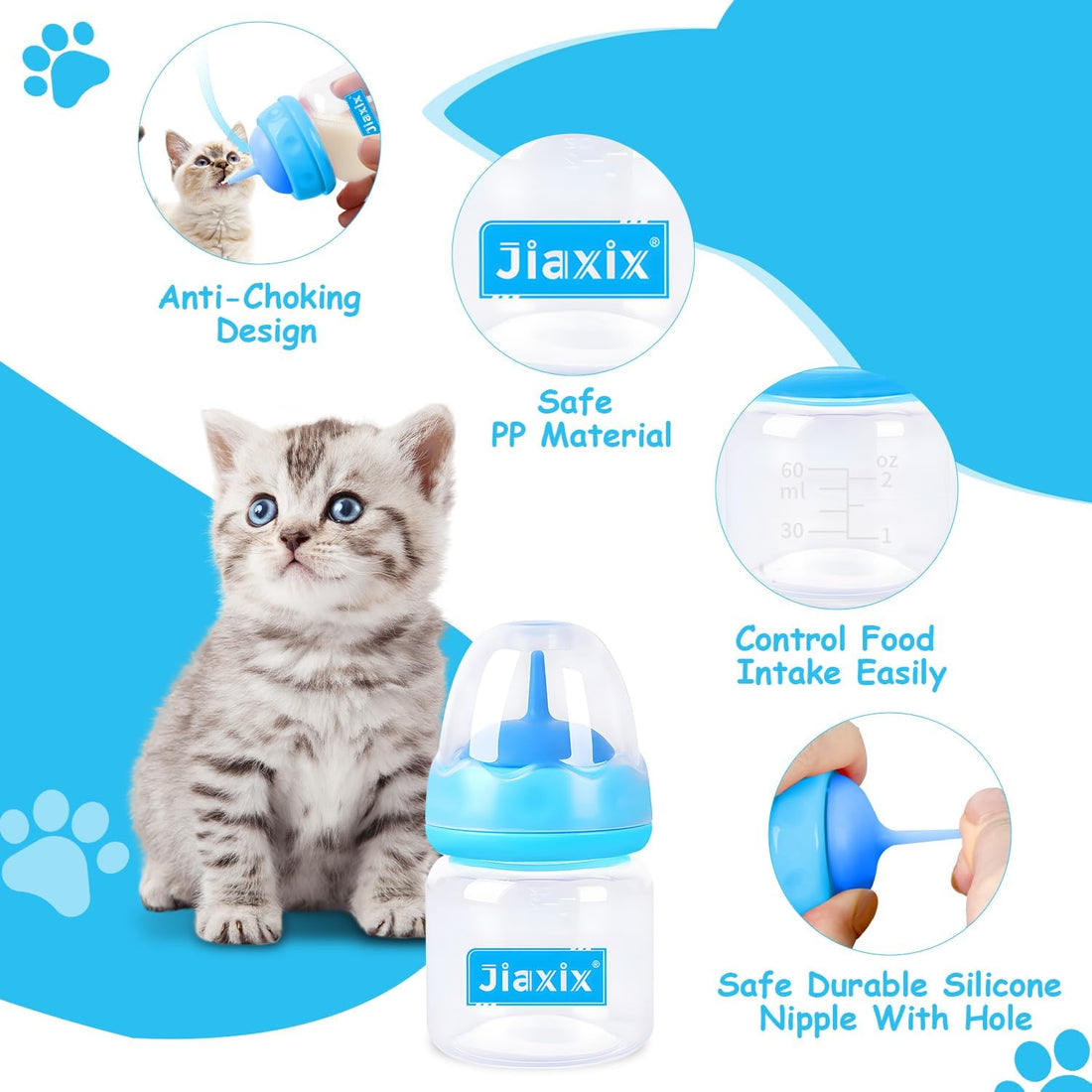 Jiaxix Pet Bottle Feeding Kit, Puppy & Kitten Nursing Supplies, Blue