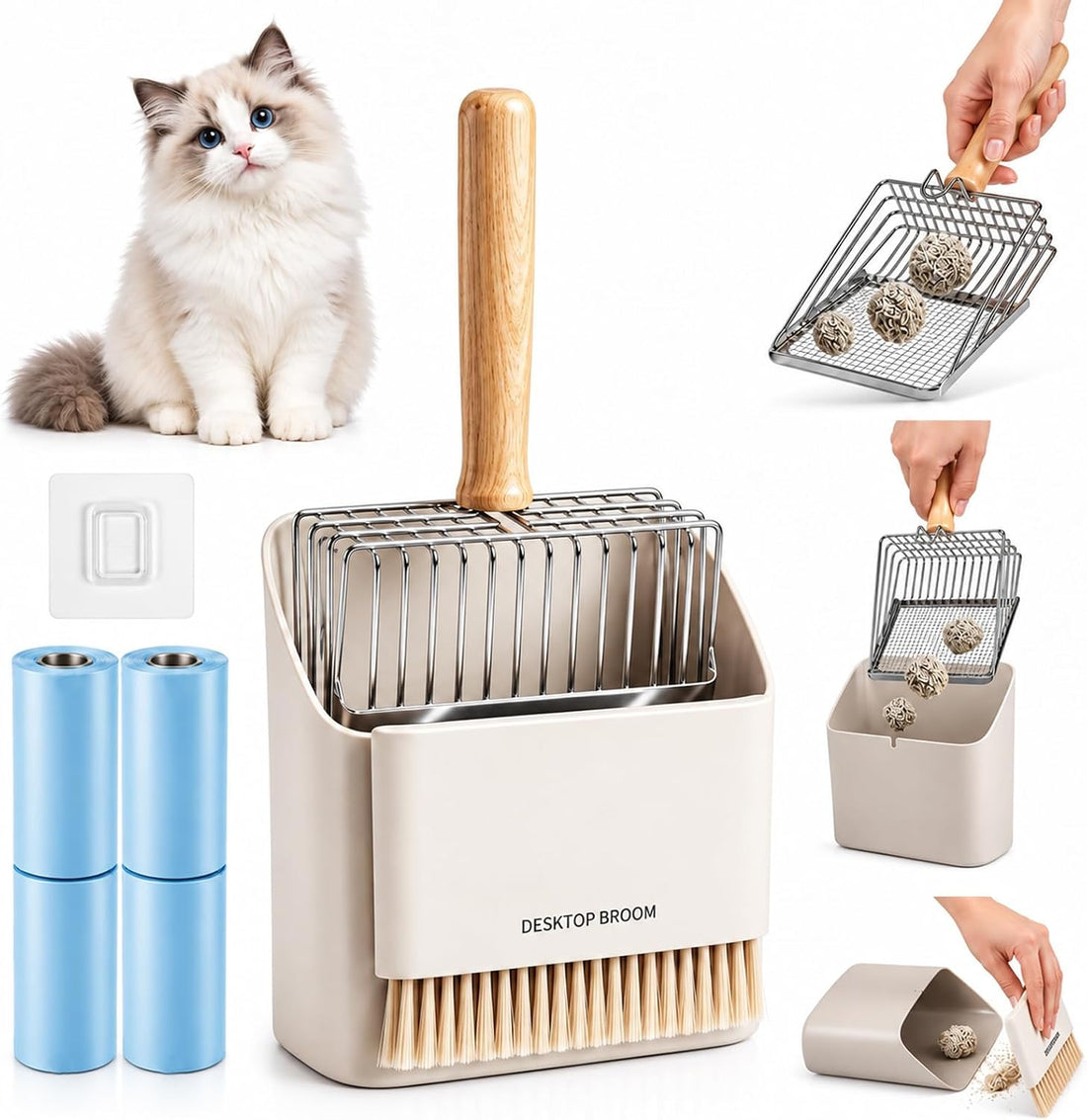 4 Pack Cat Litter Scoop Set，Cat Litter Scooper with Holder
