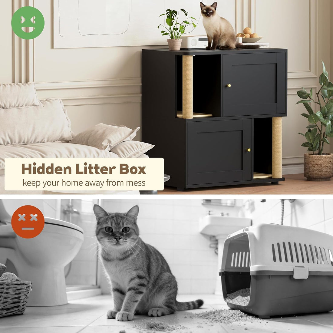 Double Cat Litter Box Enclosure, Litter Box Cabinet for 2 Cats