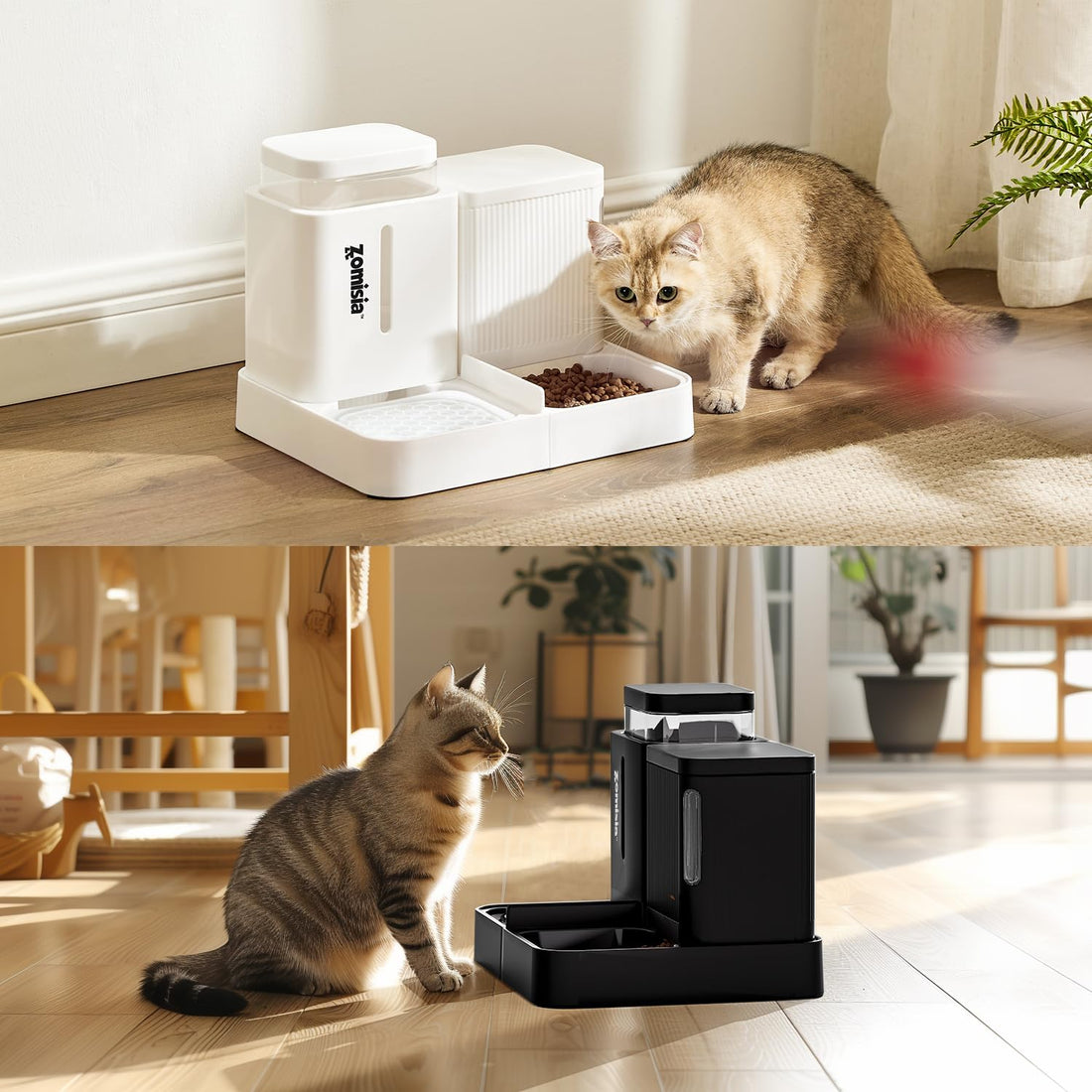 ZOMISIA Automatic Cat Feeder, Gravity Cat Food Dispenser, 0.8Gal x 2