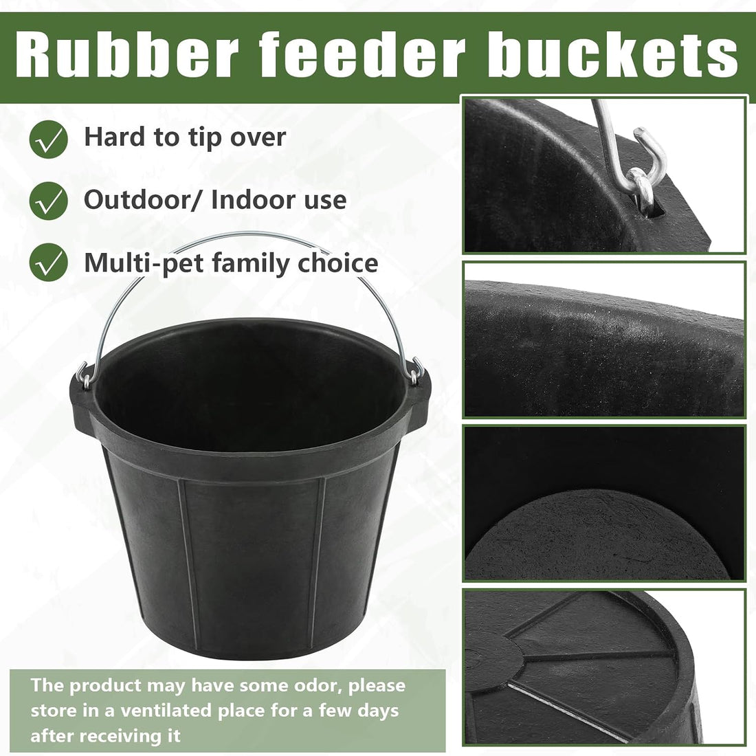2 Pcs Rubber Feeder Bucket, 8 Quart 2 Gallon Rubber Horse Feed Bucket