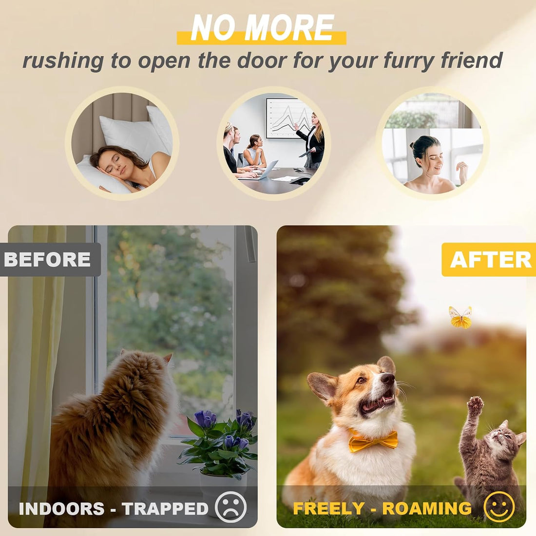 Cat Door for Window, Aluminum Frame, 4-Way Lock