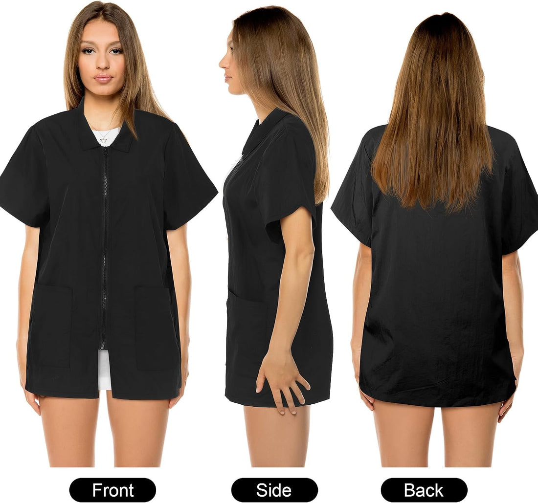 MCEAST 2 Pack Black Pet Groomer Uniforms with Full Zipper Water