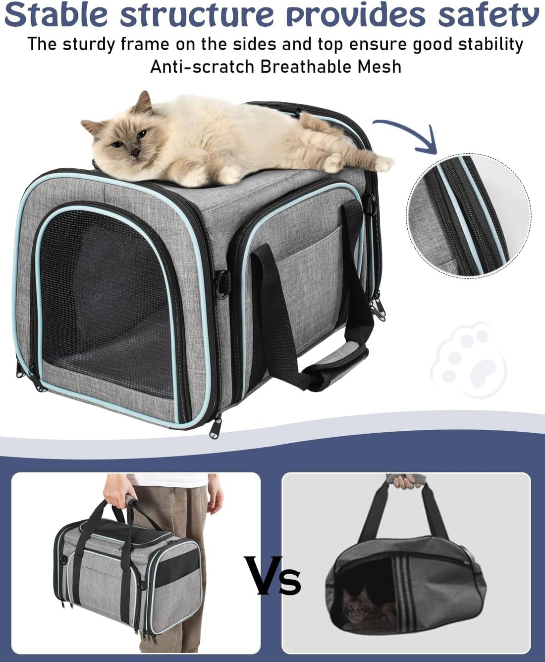 Siivton Cat Carrier,4 Sided Expandable Pet Carrier