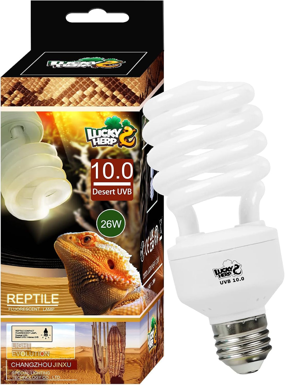 LUCKY HERP Desert UVA UVB Reptile Light Bulb 10.0 26W Compact