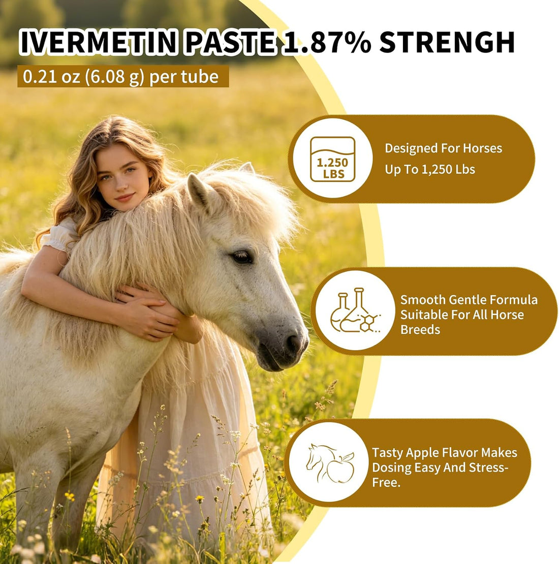 Equine Paste 1.87% | Apple Flavored – 6.08g Tube for Horses, 1-Pack