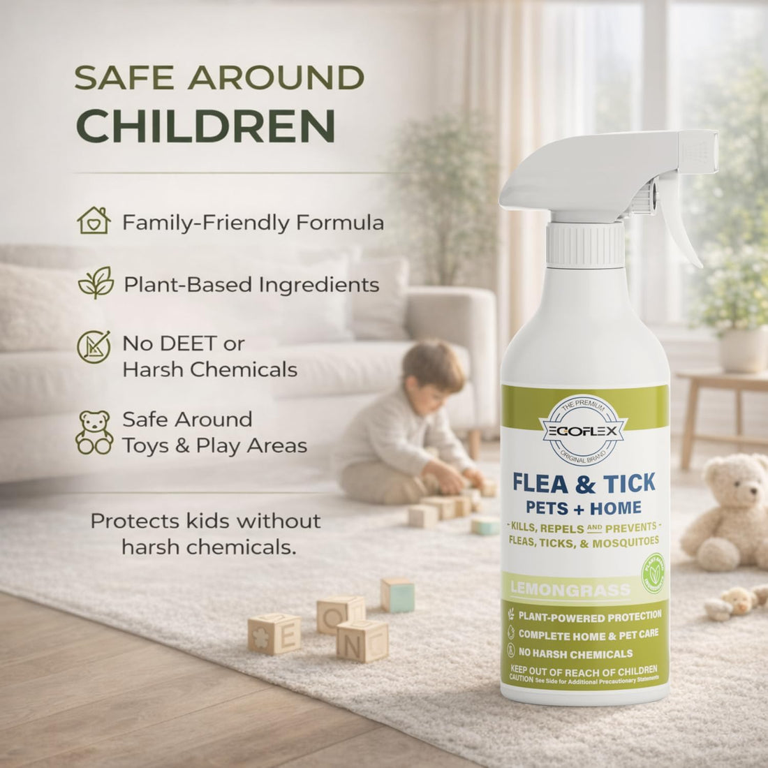 Flea Spray for Home & Pets Plant-Based Repellent with Lemongrass