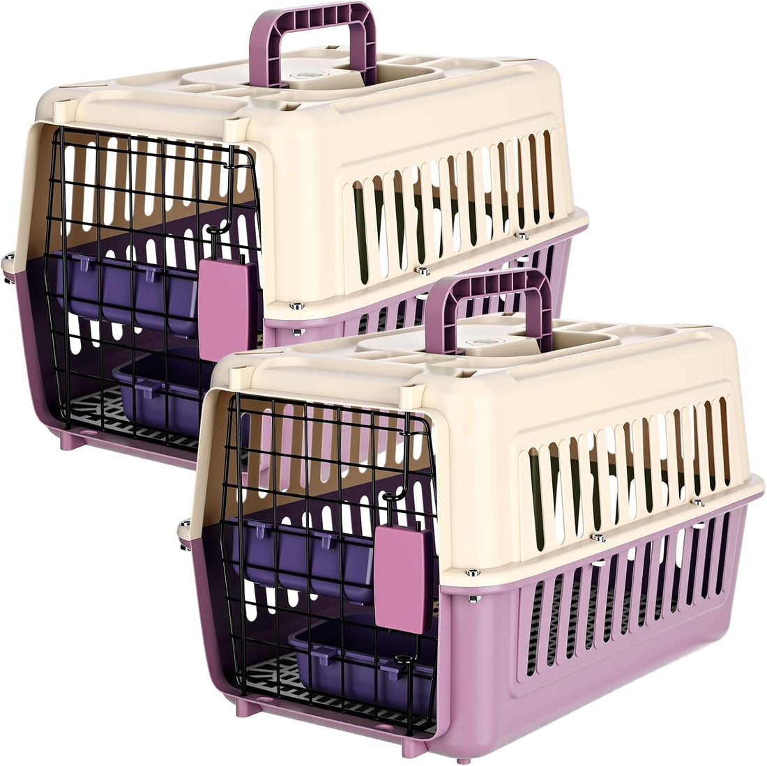 2 Set Hard Plastic Pet Carrier Breathable Dog Cat