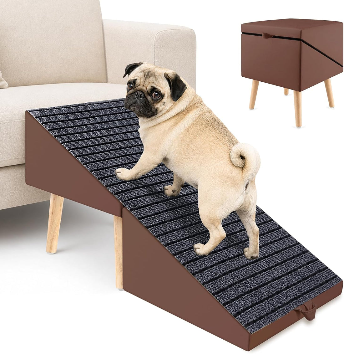 2-in-1 Foldable Dog Ramp Ottoman for Couch