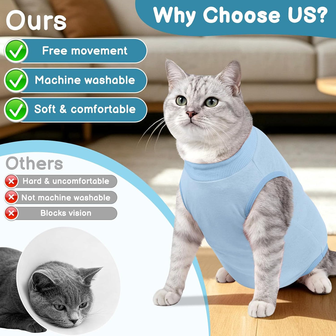 Cat Recovery Suit After Surgery, Cat Onesie for Abdominal Wound