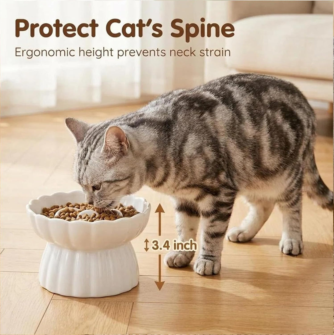 Ceramic Cat Slow Feeder, Raised Slow Feeder Cat Bowl