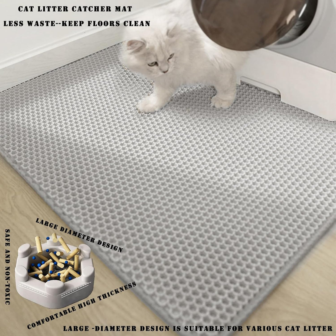 Cat Litter Mat, Double Layer Cat Litter Box Mat (24x18 Inch, Gray)