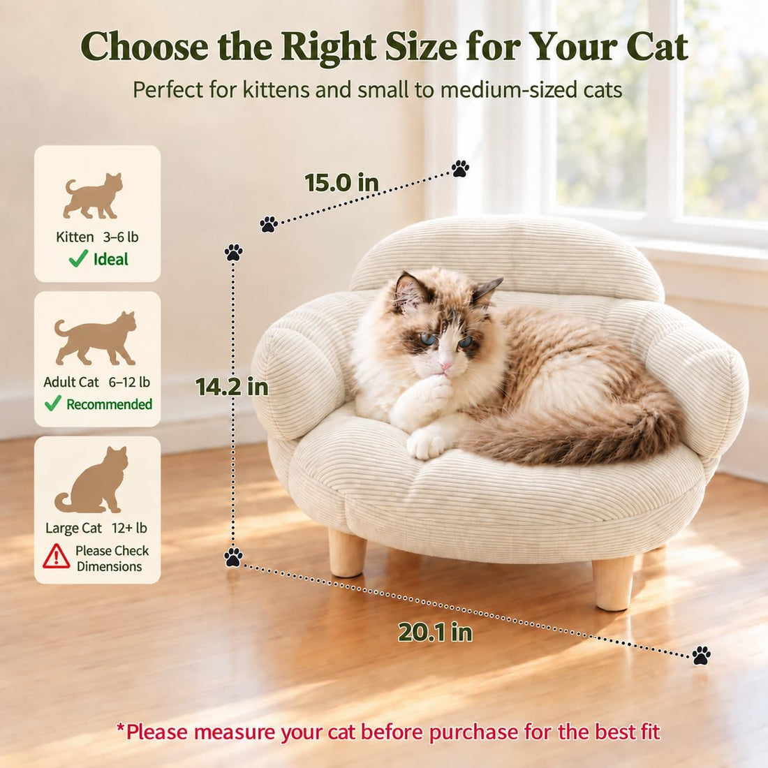 Elevated Cat Sofa Bed, Raised Cat Couch Pet Sofa for Indoor Cats