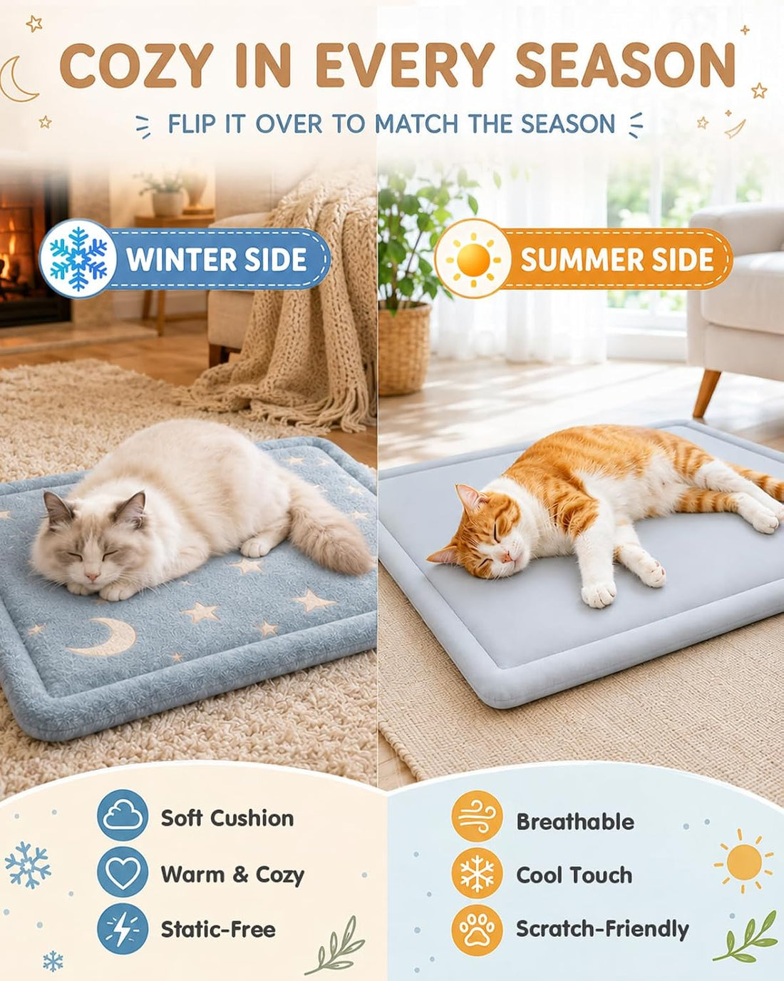 Papettly Self Warming Cat Bed, Reversible Self Heating Cat Pad Mat
