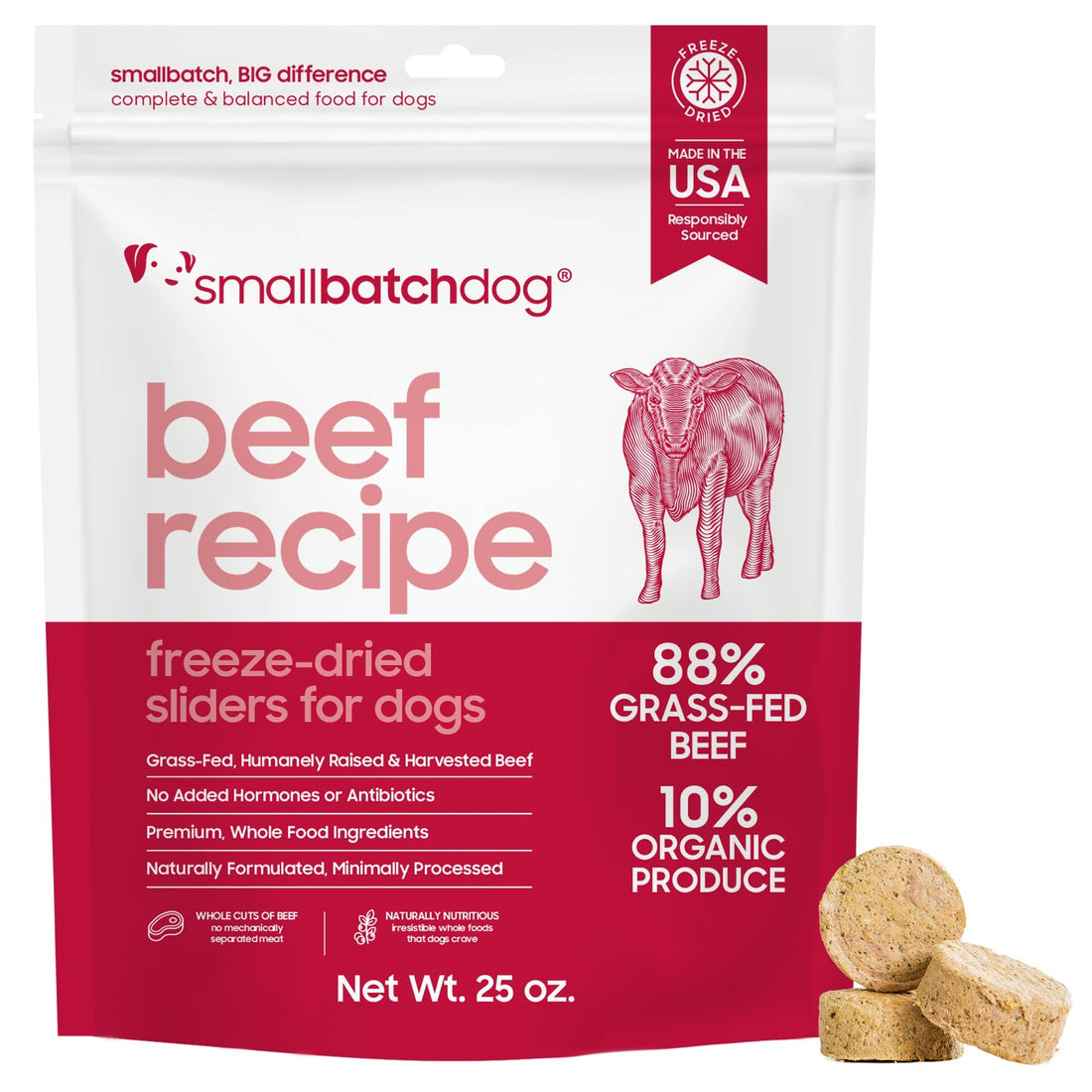 Smallbatch Pets Freeze Dried Raw Dog Food, Beef Recipe, 25 oz