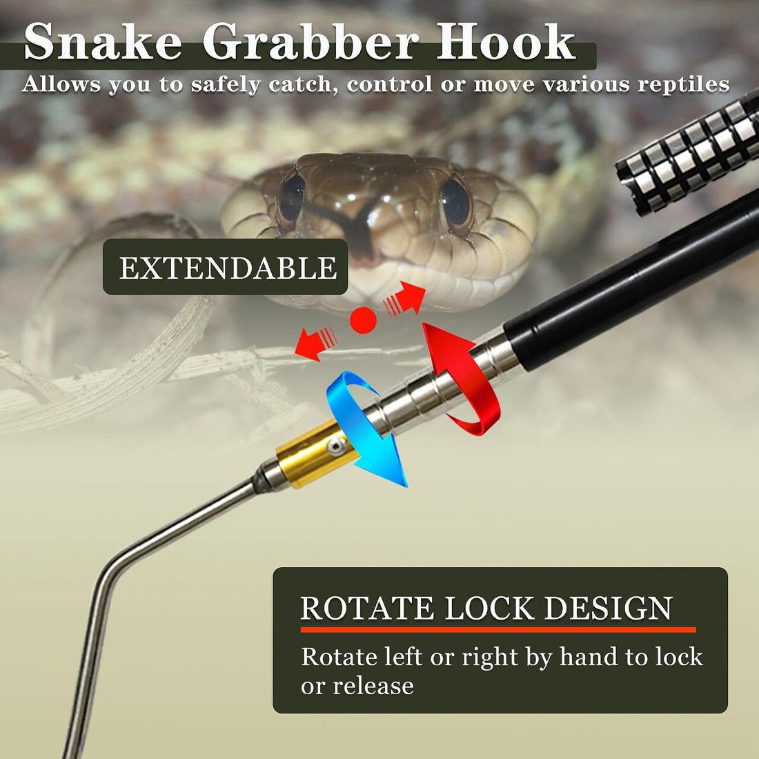 64 inch Snake Hook Reptile Catcher Stick Pole