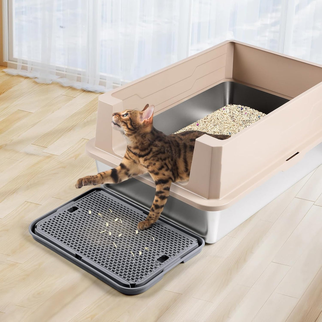 Cat Litter Box Step, Large Cat Litter Ramp with Filter Function