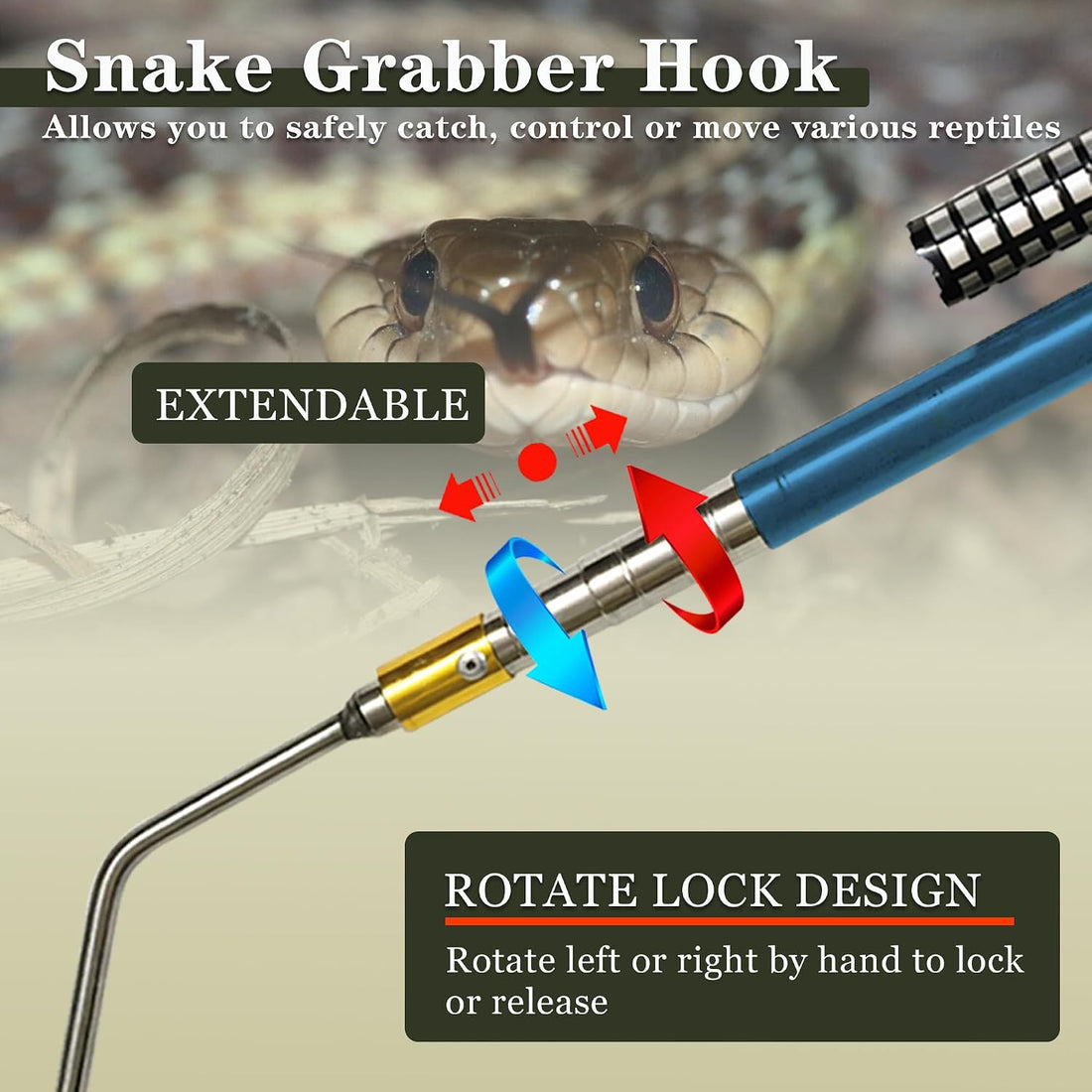 64 inch Snake Hook Reptile Catcher Stick Pole