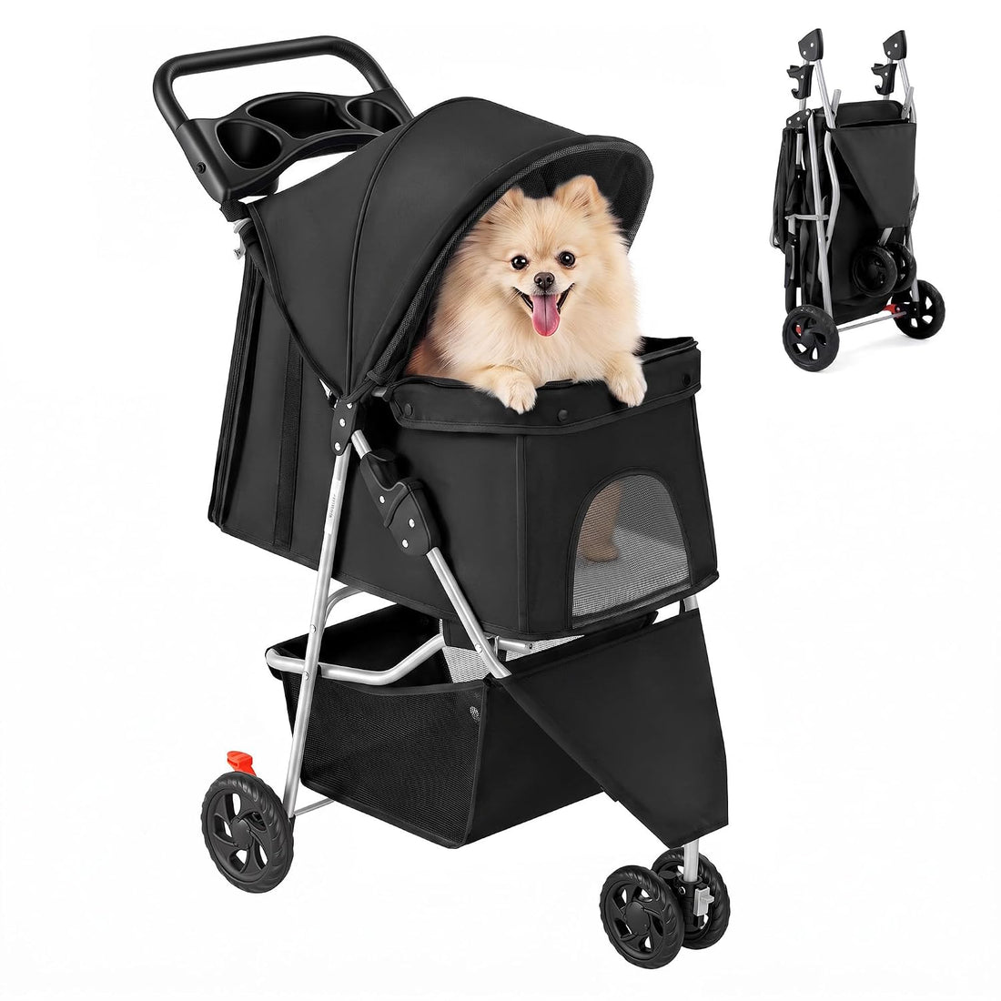 DUMOS 3 Wheels Pet Stroller for Small Dogs and Cats, Foldable