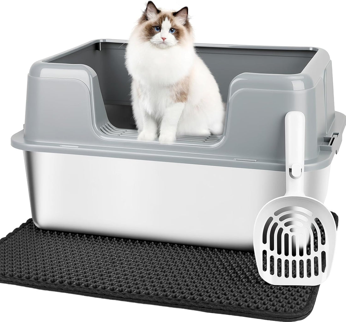 Vivifying XL Stainless Steel Cat Litter Box, High Sided Open Top, Gray