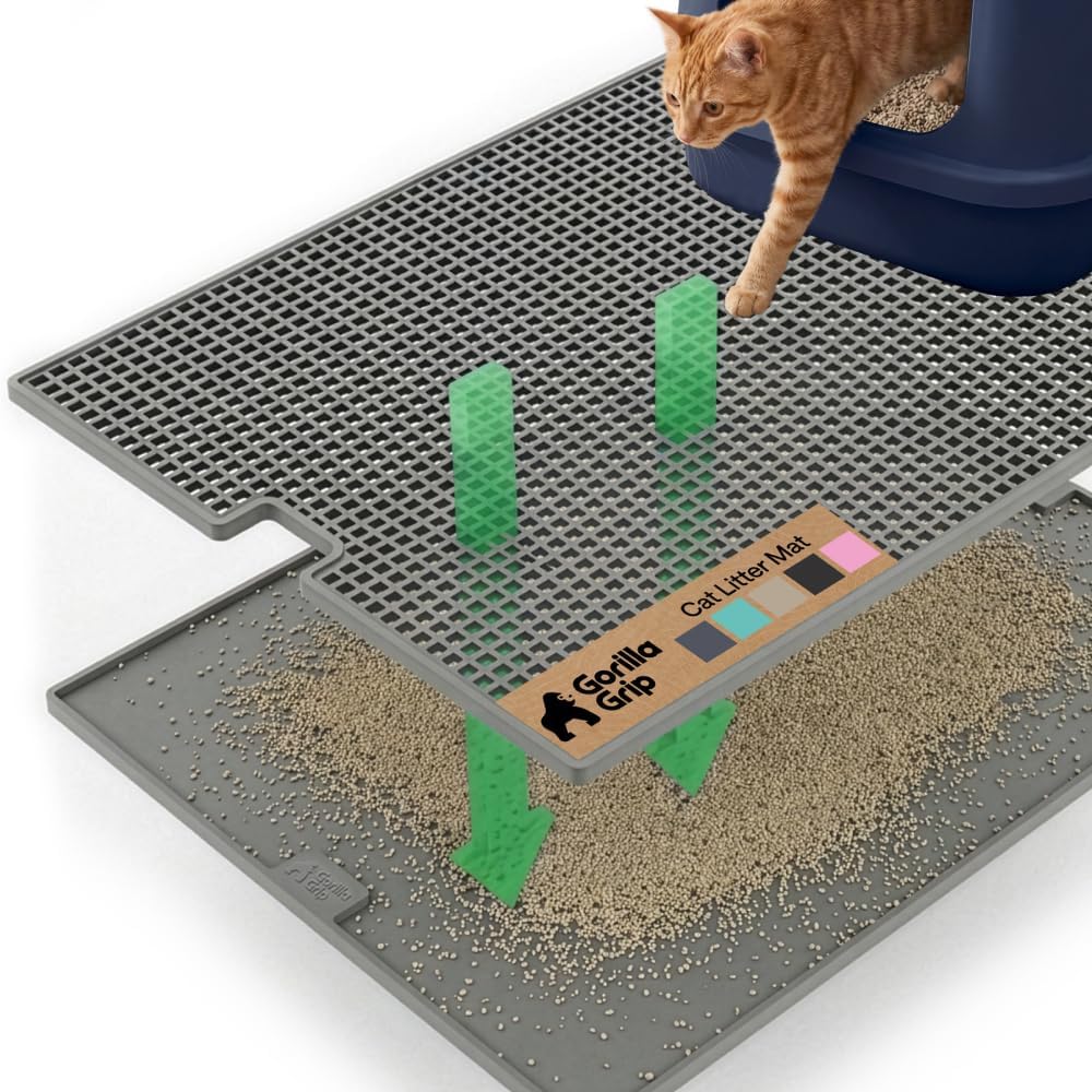 GORILLA GRIP Cat Litter Mat, Dual Layer Silicone Tray, 24x15