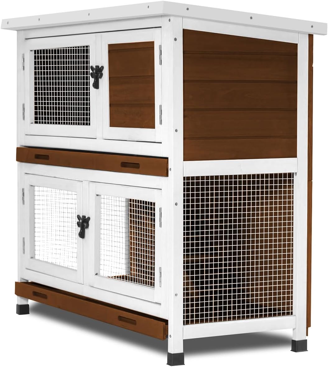 2 Story Solid Wood Rabbit/Bunny Hutch with 2 Large Main Rooms