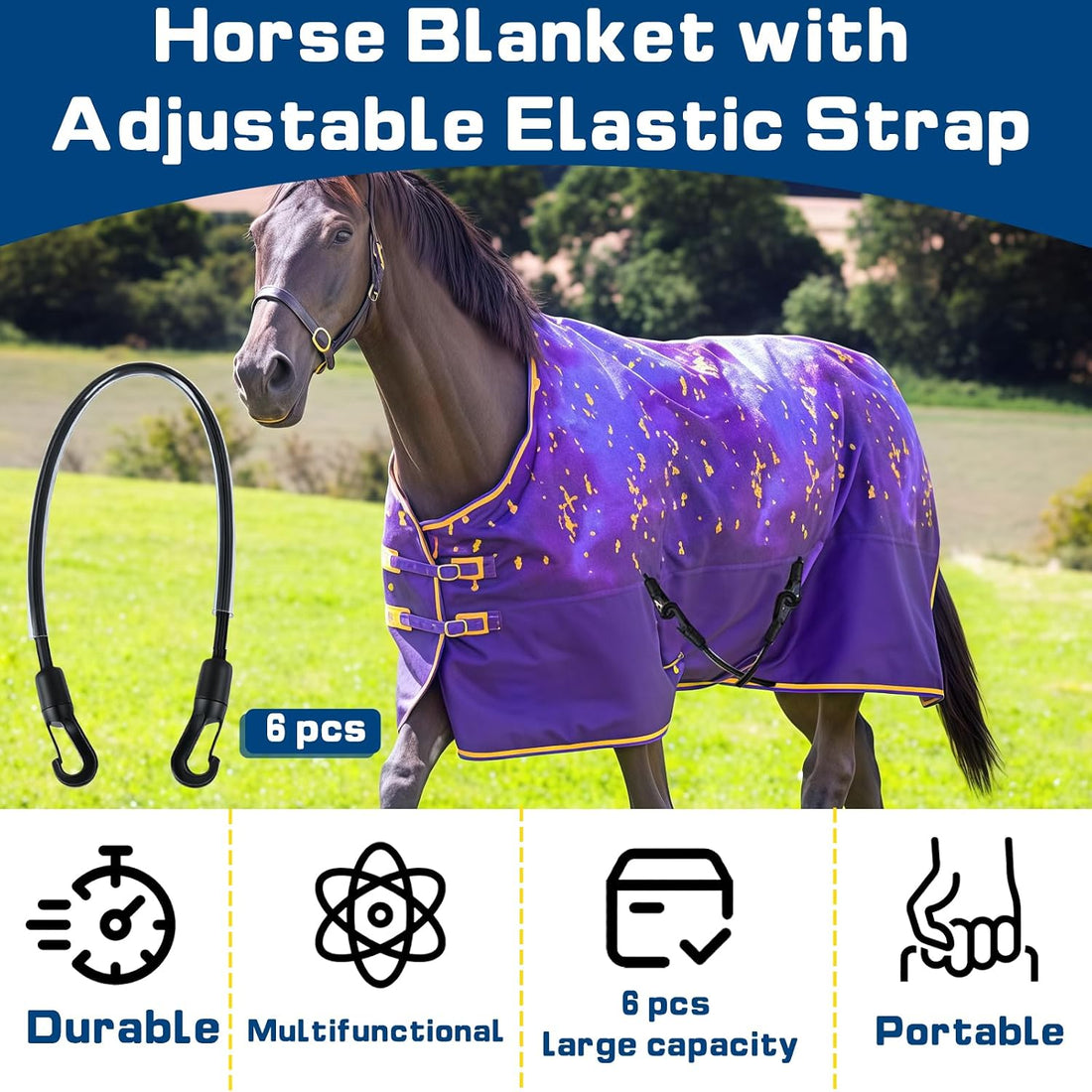 6-Pack Horse Blanket Leg Straps-Elastic Replacement Straps