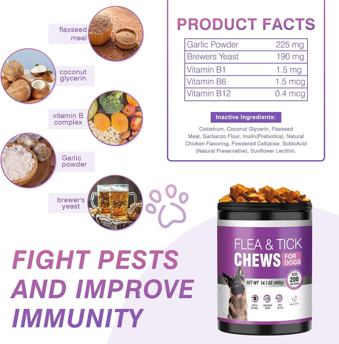 Dog Flea and Tick Chewable Tablets 200 Soft Chews Oral Supplement
