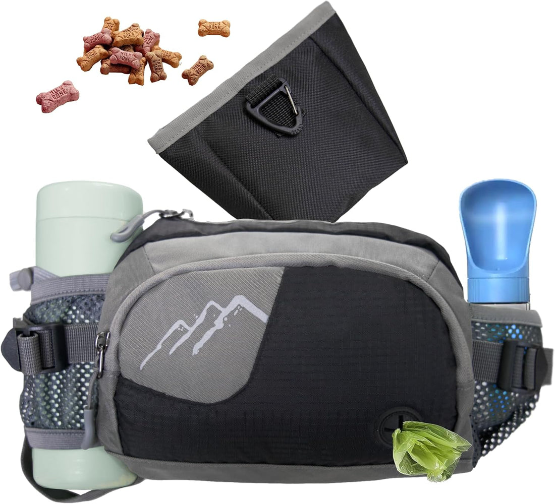 Dog Walking Fanny Pack with Removable Treat Pouch & 2 Retractable