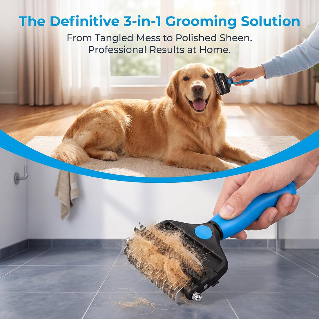 Undercoat Rake for Dogs ，3-in-1 Dematting Comb for Dogs