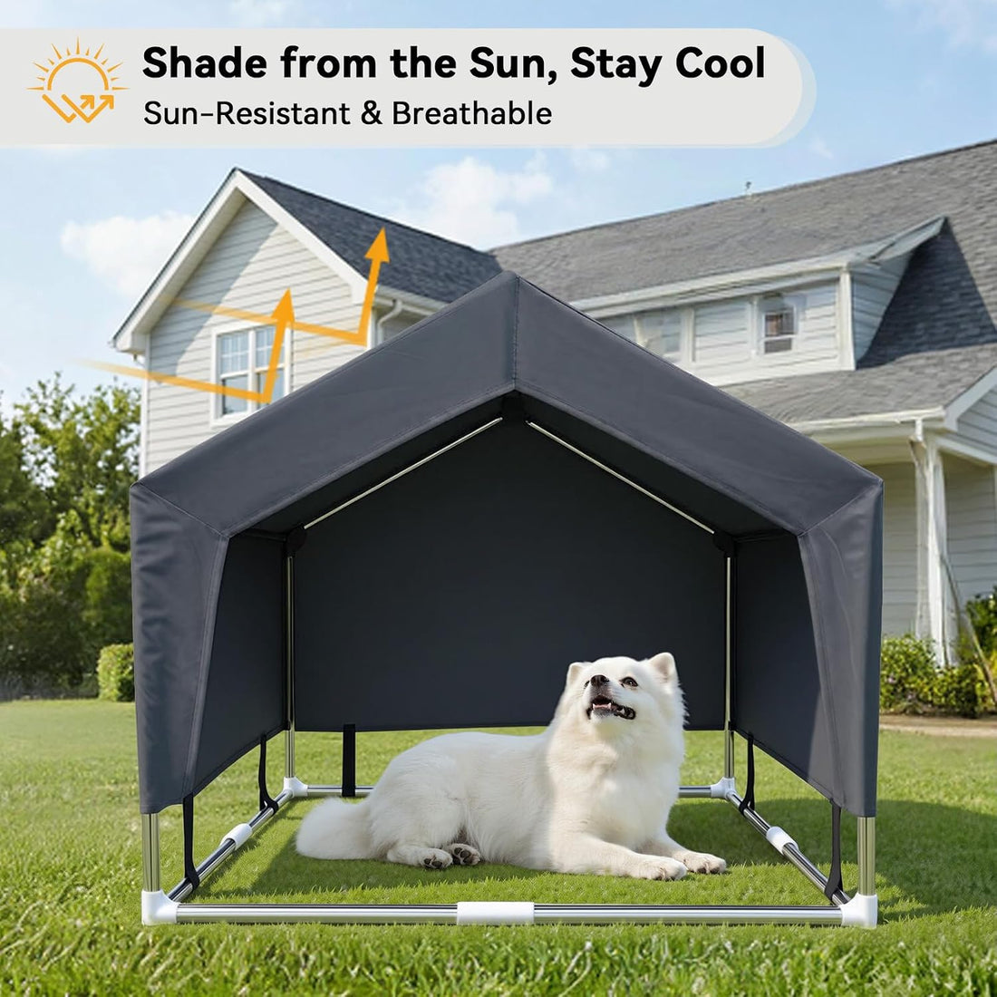 Outdoor Dog House Tent, Stainless Steel Frame Dog Shade Shelter