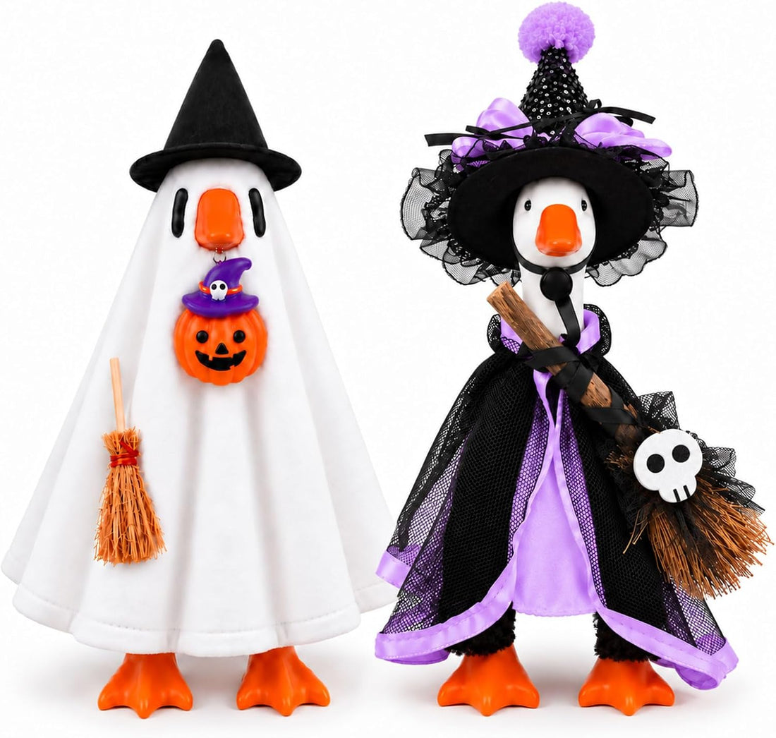 Halloween Desk Goose Clothes for 7 Inch Statues, Witch & Ghost 2-Pack