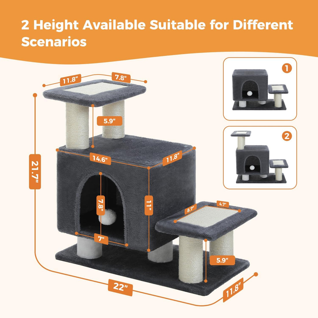 3-in-1 Cat Stairs with Scratching Post & Condo, Pet Steps