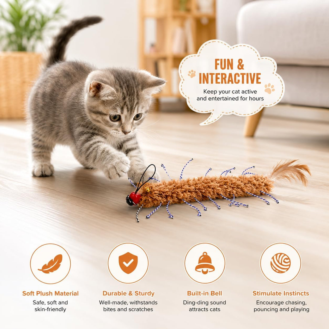 4 Pcs Artificial Millipede Refills,Cat Wand Toy Attachments