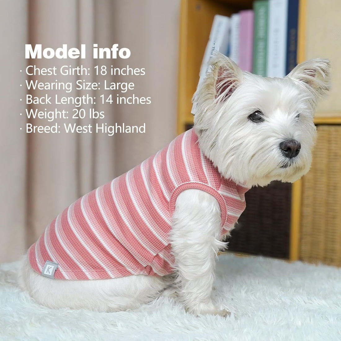 KYEESE 2Pack Waffle Dog Shirt for Small Dogs Striped Dog Sweater Tank