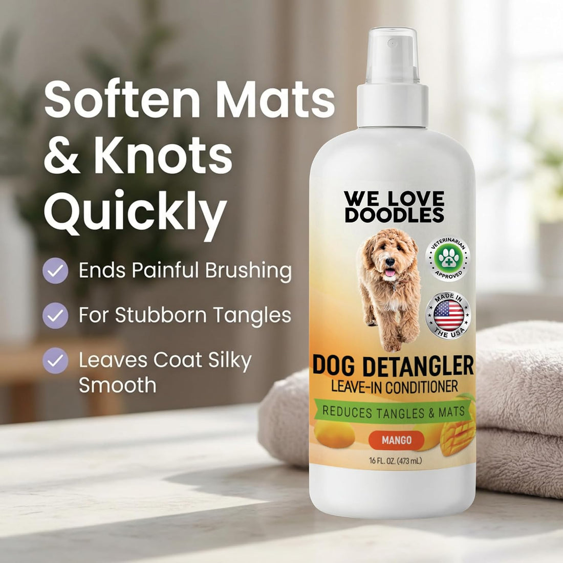 Dog Shampoo & Dog Detangler Spray, Tearless, Dog Bath Supplies