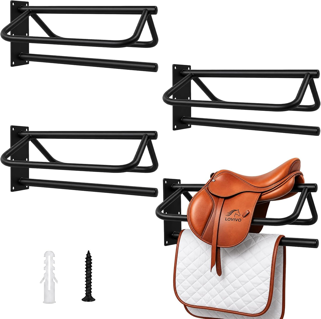2 Pack Wall Mounted Saddle Rack with Pad Bar for English and Western