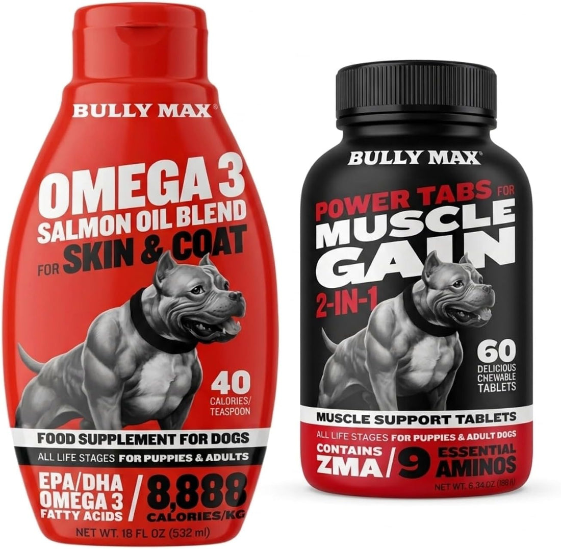 Bully Max Omega-3 Salmon Oil for Dogs + 2-in-1 Muscle Gain Power Tabs